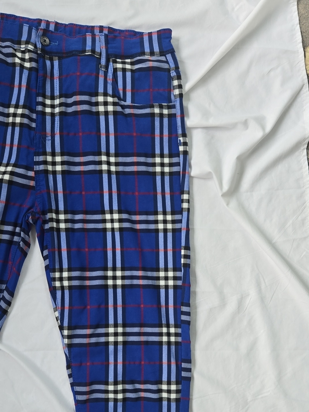 Men's Blue Checkered Pants, BURBERRY Style Pattern, Casual And Chic. - Picture 7 of 10